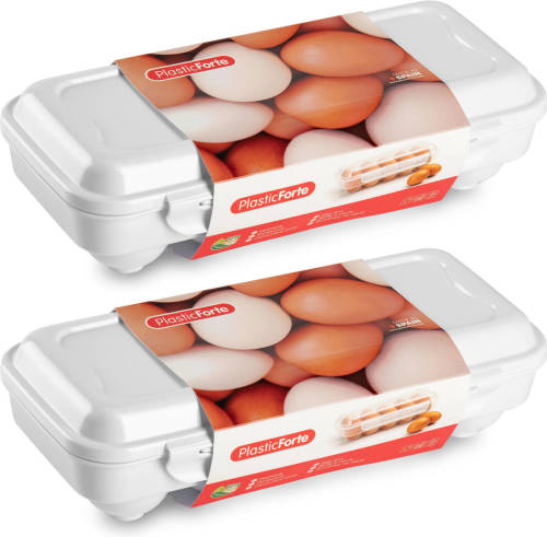 Forte Plastics Eierdoos - 2x - koelkast organizer eierhouder - 10 eieren - wit - kunststof - 27 x 12,5 cm - Vershoudbakjes