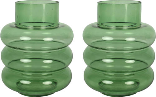 Countryfield Bloemenvaas Bubbles - 2x - groen transparant - glas - D17 x H22 cm - Vazen