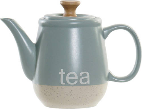 Items Kitchen Theepot Ceylon - keramiek/hout - 1000 ml - blauw/beige - Theepotten