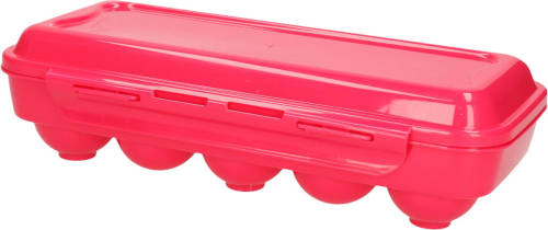 Forte Plastics Eierdoos - koelkast organizer eierhouder - 10 eieren - roze - kunststof - 27 x 12,5 cm - Vershoudbakjes