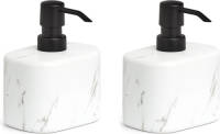 Zeller Set van 2x Zeeppompje/dispenser keramiek - wit marmer look - 8 x 13 cm - Zeeppompjes