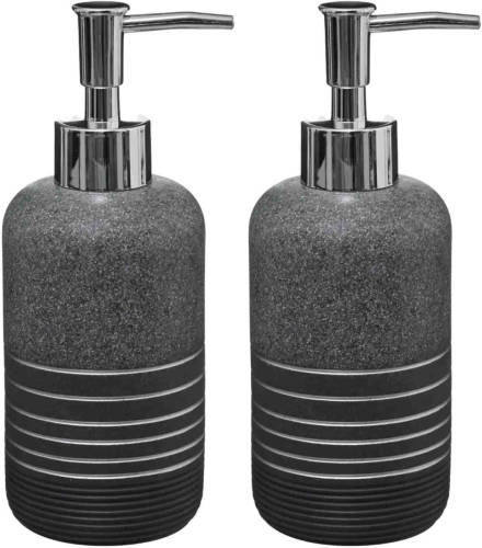 5five 2x Stuks Zeeppompjes/zeepdispensers van kunststeen - zilver - 300 ml - Zeeppompjes