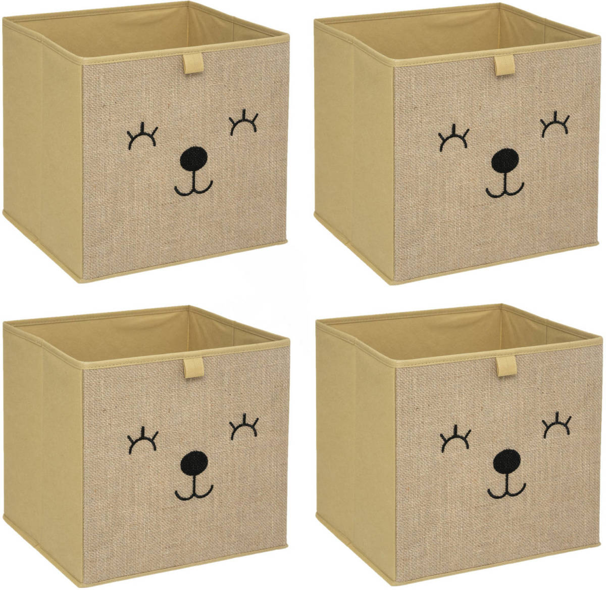 Atmosphera Opbergmand/kastmand beer - 4x - voor kinderen - karton/kunststof - bruin - 30 x 30 cm - Opbergmanden