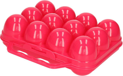 Forte Plastics Eierdoos - koelkast organizer eierhouder - 12 eieren - roze - kunststof - 20 x 18,5 cm - Vershoudbakjes
