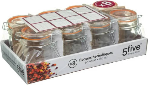 Secret de Gourmet Set van 8 inmaakpotjes/voorraadpotjes 0,15L glas met beugelsluiting - Voorraadpot