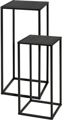 H&S Collection Bijzettafels set - 2-delig - zwart/grijs - metaal/mdf - Bijzettafels