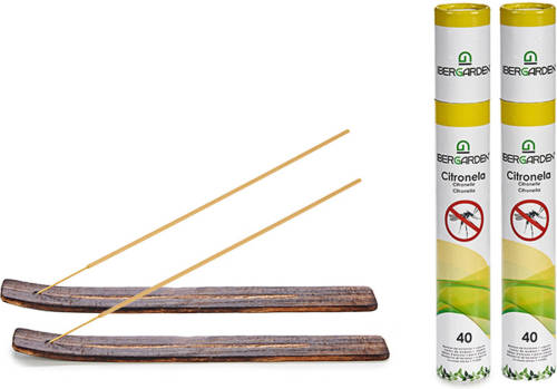 IBERGARDEN Citronella wierrook sticks - met houder/plankje - 80x sticks - 32 cm - geurkaarsen