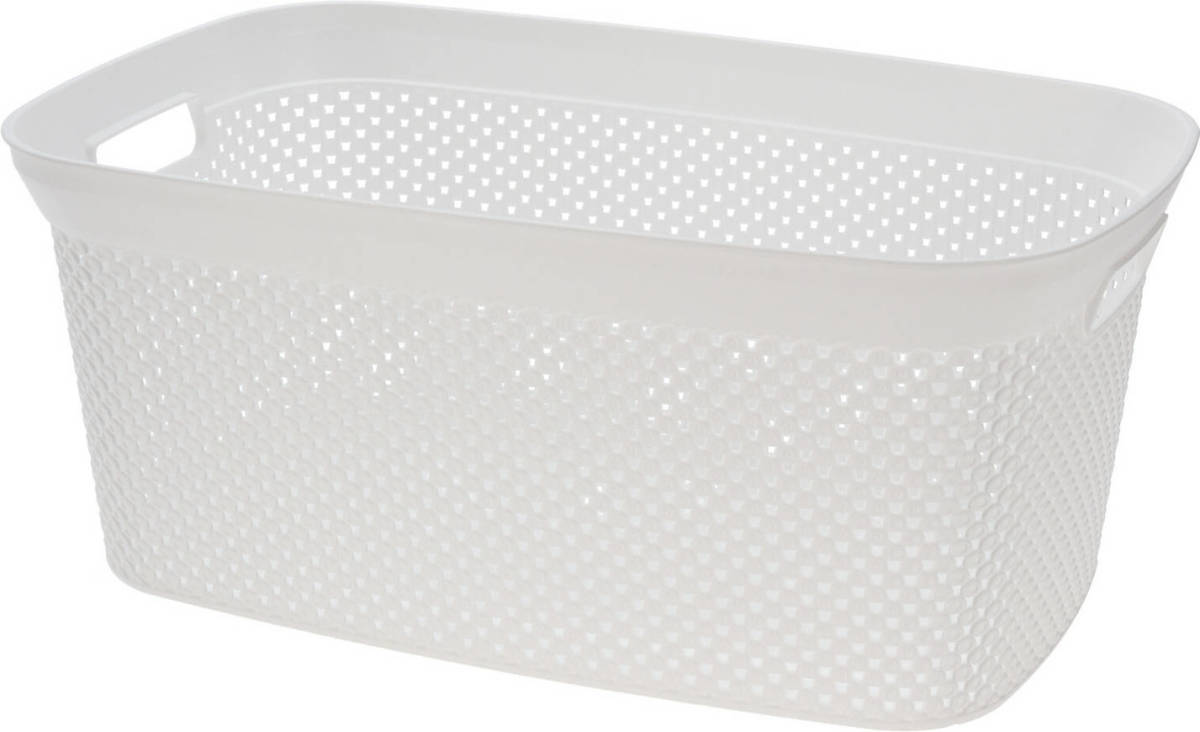 Bathroom Solutions Wasmand van rotan gevlochten - wit - kunststof - 35 liter - 35 x 53 x 23 cm - Wasmanden