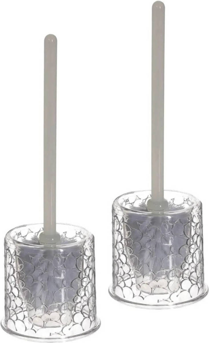 5five 2x stuks WC-/toiletborstels met houder transparant met kiezel patroon kunststof 37 cm - Toiletborstels