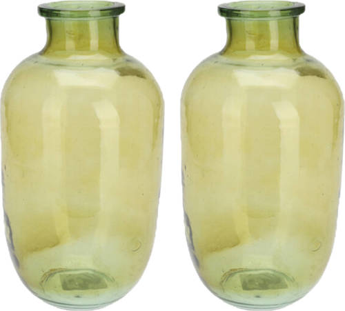 H&S Collection Bloemenvaas San Remo - 2x - glas - groen transparant - D18 x H35 cm - Vazen