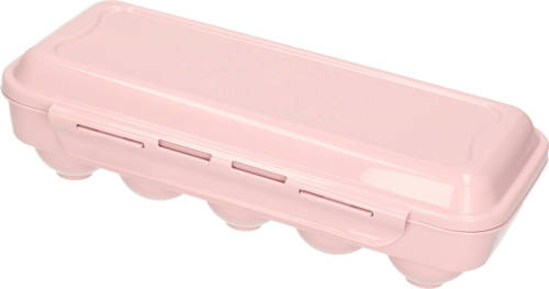 Forte Plastics Eierdoos - koelkast organizer eierhouder - 10 eieren - licht roze - kunststof - 27 x 12,5 cm - Vershoudbakjes