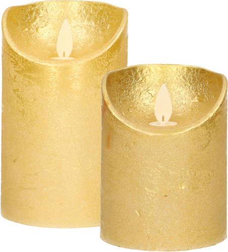 Anna's Collection LED kaarsen/stompkaarsen - set 2x - goud - H10 en H12,5 cm - bewegende vlam - LED kaarsen