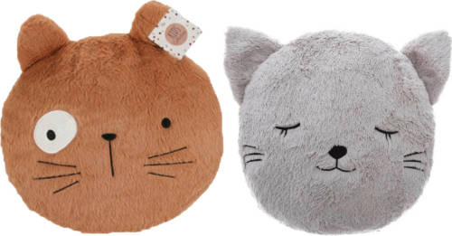 H&S Collection Dieren sierkussen - kat/poes oranje en grijs - 27/32 cm - polyester - Sierkussens