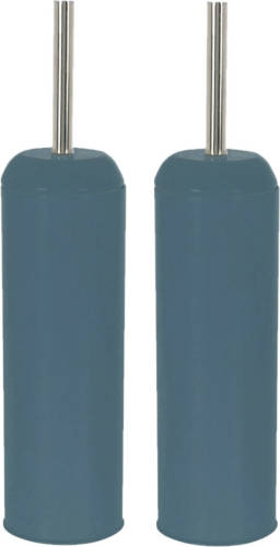 2x stuks Excellent Houseware - Toiletborstel met houder - rond - navy - Toiletborstels