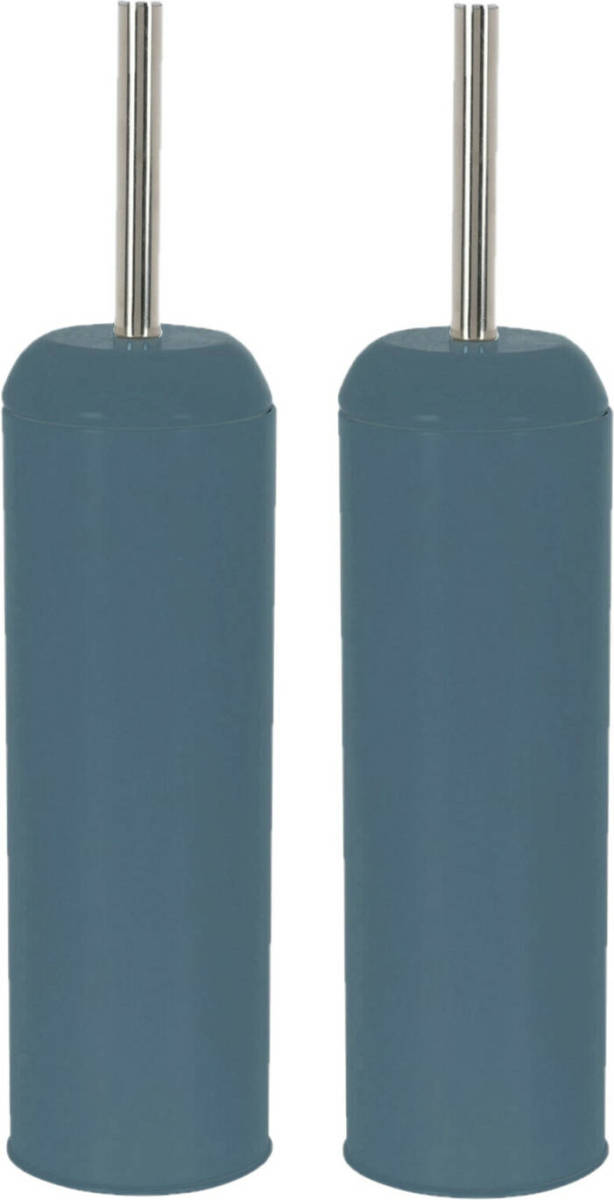 2x stuks Excellent Houseware - Toiletborstel met houder - rond - navy - Toiletborstels