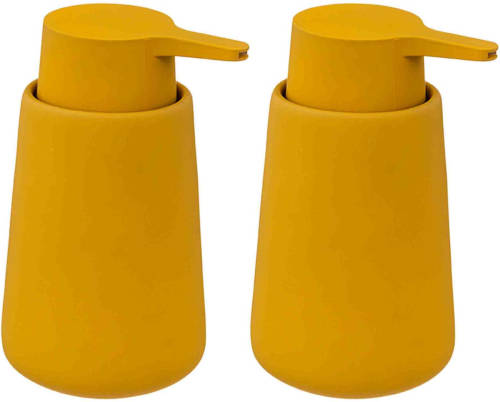 5five 2x Stuks Zeeppompjes/zeepdispensers van keramiek - mosterd geel - 250 ml - Zeeppompjes