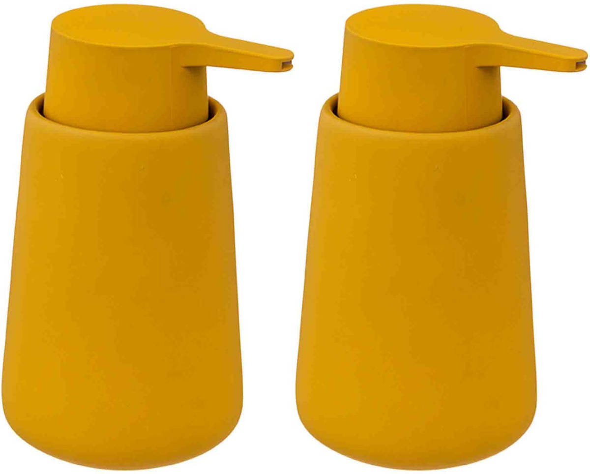 5five 2x Stuks Zeeppompjes/zeepdispensers van keramiek - mosterd geel - 250 ml - Zeeppompjes