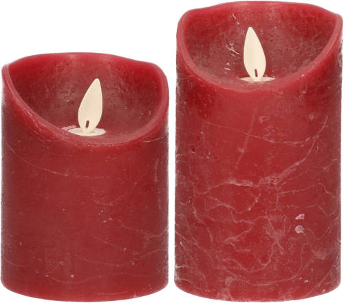 Anna's Collection LED kaarsen/stompkaarsen - set 2x - bordeaux rood - H10 en H12,5 cm - bewegende vlam - LED kaarsen