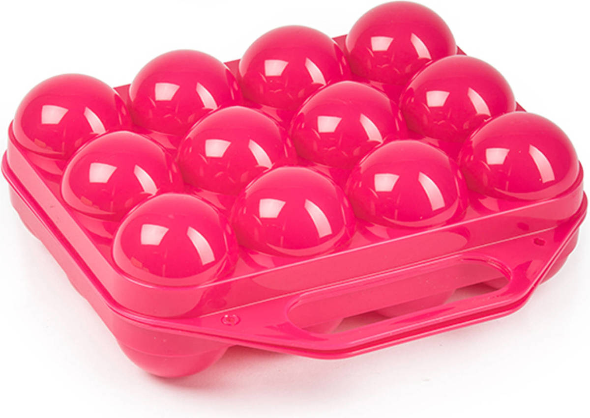 Forte Plastics Eierdoos - koelkast organizer eierhouder - 12 eieren - roze - kunststof - 20 x 19 cm - Vershoudbakjes