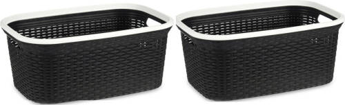Kipit Wasmand van rotan gevlochten - 2x - zwart - kunststof - 36 liter - 53 x 36 x 25 cm - Wasmanden