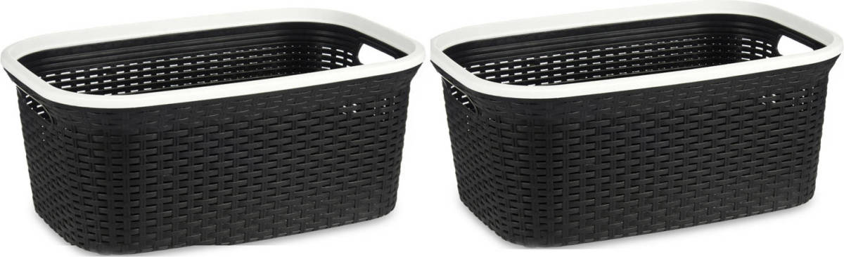 Kipit Wasmand van rotan gevlochten - 2x - zwart - kunststof - 36 liter - 53 x 36 x 25 cm - Wasmanden