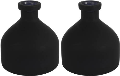 Countryfield Bloemenvaas Low Bottle - 2x - mat zwart - glas - D18 x H20 cm - Buikfles - Vazen