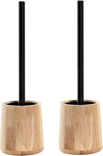 Items 2x stuks WC/Toiletborstel in luxe houder bruin bamboe hout 38 x 11 cm - Toiletborstels