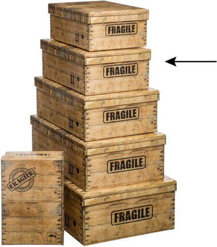 5five Opbergdoos/box - houtkleur - L36 x B24.5 x H12.5 cm - Stevig karton - Woodybox - Opbergbox