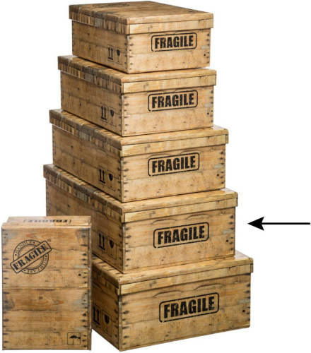 5five Opbergdoos/box - houtkleur - L44 x B31 x H15 cm - Stevig karton - Woodybox - Opbergbox