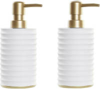 Items 2x stuks zeeppompje/dispenser keramiek wit/goud 8 x 17 cm - Zeeppompjes
