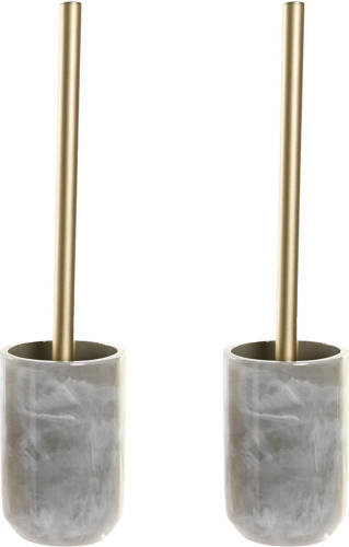 Items 2x stuks toiletborstel met houder marmer look polyresin grijs 37 cm - Toiletborstels