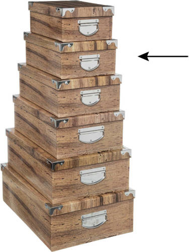 5five Opbergdoos/box - Houtprint donker - L36 x B24.5 x H12.5 cm - Stevig karton - Treebox - Opbergbox