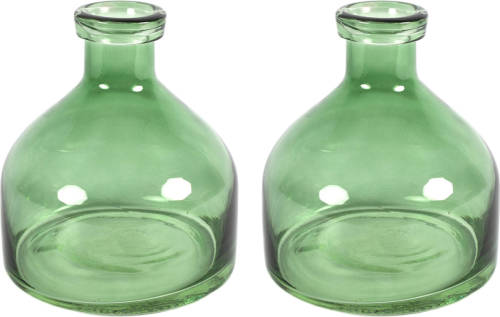 Countryfield Bloemenvaas Low Bottle - 2x - transparant groen - glas - D18 x H20 cm - Buikfles - Vazen