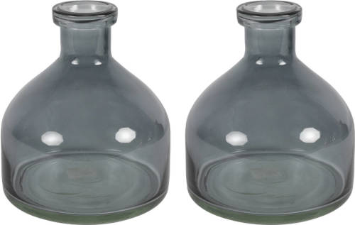 Countryfield Bloemenvaas Low Bottle - 2x - transparant donkergrijs - glas - D18 x H20 cm - Buikfles - Vazen