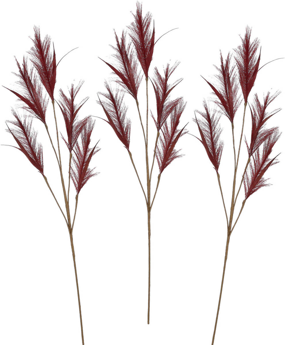 House of seasons A pluimgras losse steel/tak - 3x - bordeaux rood - 98 cm - decoratie pluimen - Kunstplanten
