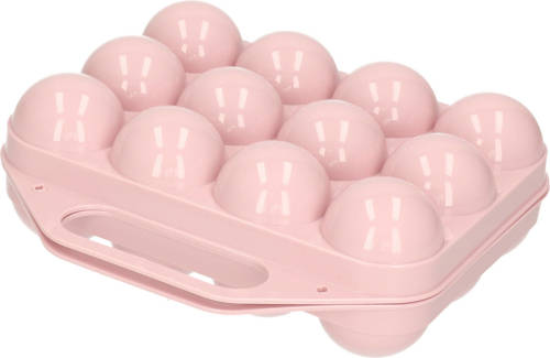Forte Plastics Eierdoos - koelkast organizer eierhouder - 12 eieren - licht roze - kunststof - 20 x 19 cm - Vershoudbakjes