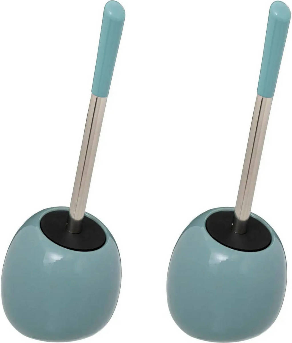 5five Toilet/wc-borstel in houder - 2x - polyresin/metaal - ijsblauw - 35 cm - Toiletborstels