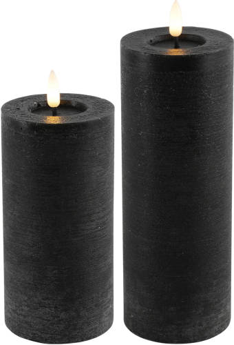 Countryfield LED kaarsen/stompkaarsen - set 2x - zwart - D7,5 x H15 en H20 cm - timer - LED kaarsen