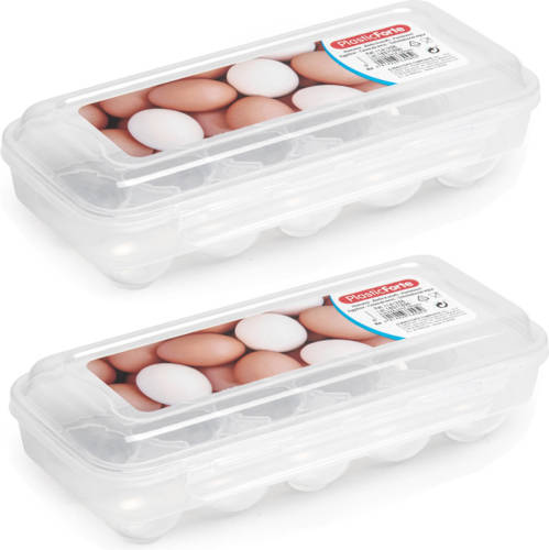 Forte Plastics Eierdoos - 2x - koelkast organizer eierhouder - 10 eieren - transparant - kunststof - 27 x 12,5 cm - Vershoudbakjes