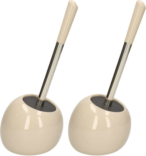 5five 2x stuks WC-/toiletborstels met houder rond beige glans keramiek 36 cm - Toiletborstels