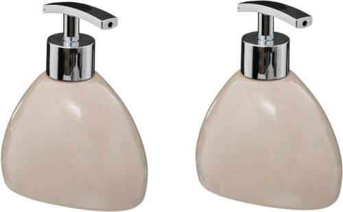 5five Zeeppompje/dispenser - 2x - Silk - kunststeen - beige - 12.5 cm - 300 ml - Zeeppompjes