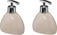 5five Zeeppompje/dispenser - 2x - Silk - kunststeen - beige - 12.5 cm - 300 ml - Zeeppompjes