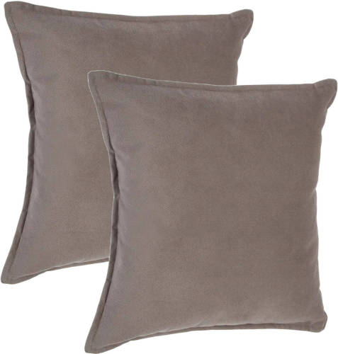 Atmosphera Bank/sierkussens huiskamer Sophia - 2x - 45 x 45 cm - taupe - polyester - met rits - Sierkussens