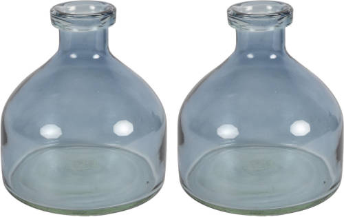 Countryfield Bloemenvaas Low Bottle - 2x - transparant blauw - glas - D18 x H20 cm - Buikfles - Vazen