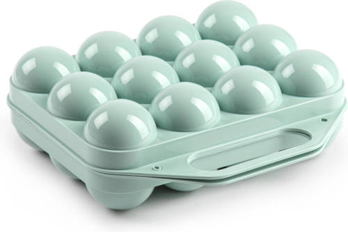 Forte Plastics Eierdoos - koelkast organizer eierhouder - 12 eieren - mint groen - kunststof - 20 x 19 cm - Vershoudbakjes