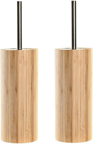 Items 2x stuks WC/Toiletborstel in houder bruin bamboe hout 37 x 10 cm - Toiletborstels