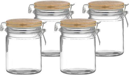 Urban Living Voorraadpot/bewaarpot - 4x - 700 ml - glas - met beugelsluiting - bamboe deksel - Voorraadpot