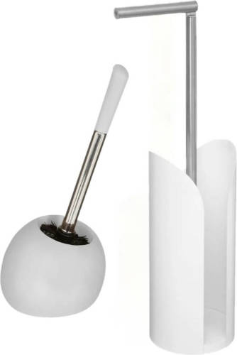 5five WC-/toiletborstel met toiletrolhouder set wit - Badkameraccessoireset