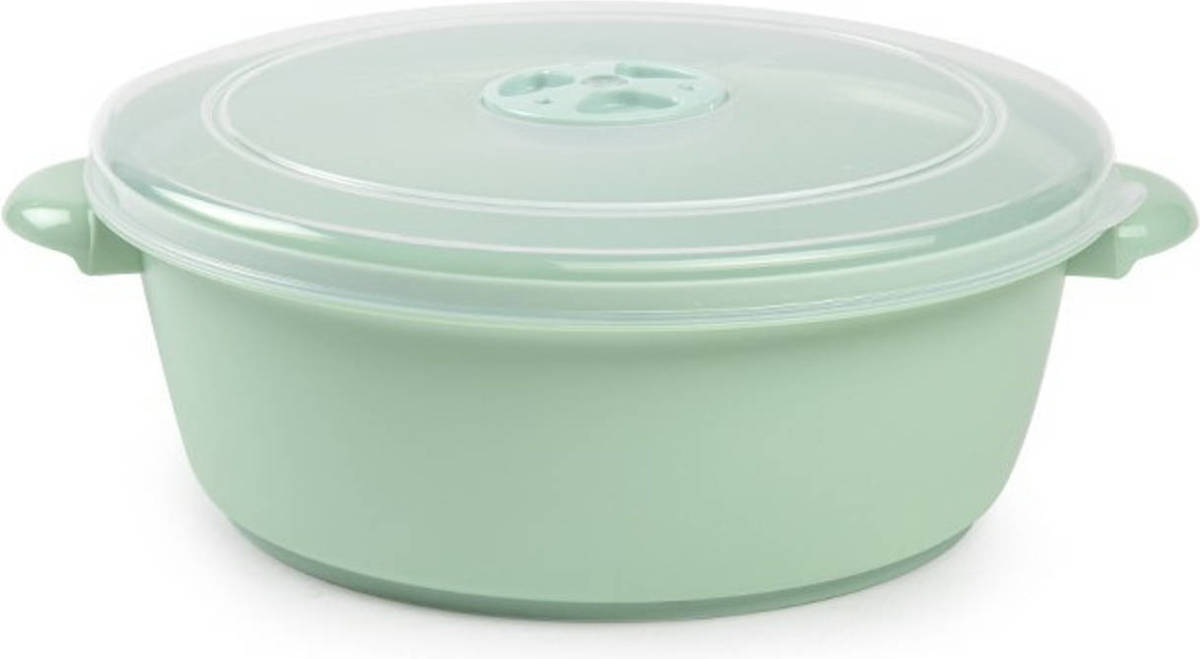 Forte Plastics Magnetronschaal met deksel/ventiel - 2 liter - licht groen - kunststof - BPA vrij - keukenhulpmiddelen
