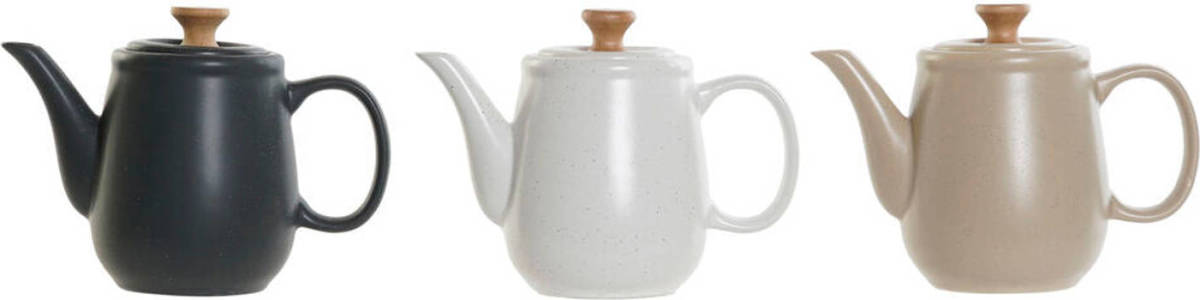 Theepot DKD Home Decor Wit Beige Natuurlijk Donker grijs Rubberwood Plastic Keramiek 1 L 23 x 12 x 16,5 cm (3 Stuks)